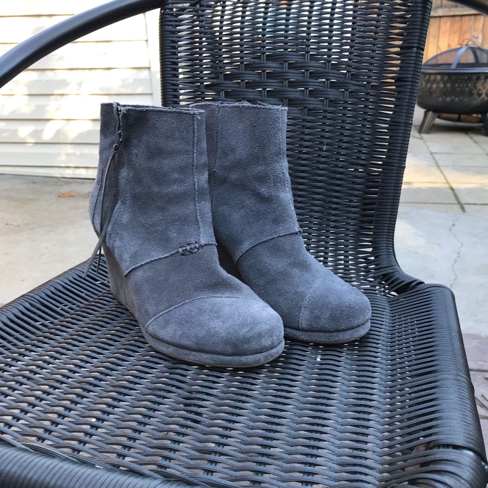 Grey suede TOMS wedge booties